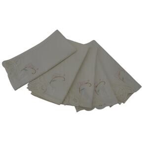 Vintage White Floral Napkins Cottagecore White Pink Lot of 5